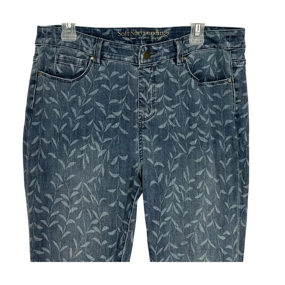 Soft Surroundings Leaf Vine Floral Slim Straight Jeans Blue Size M